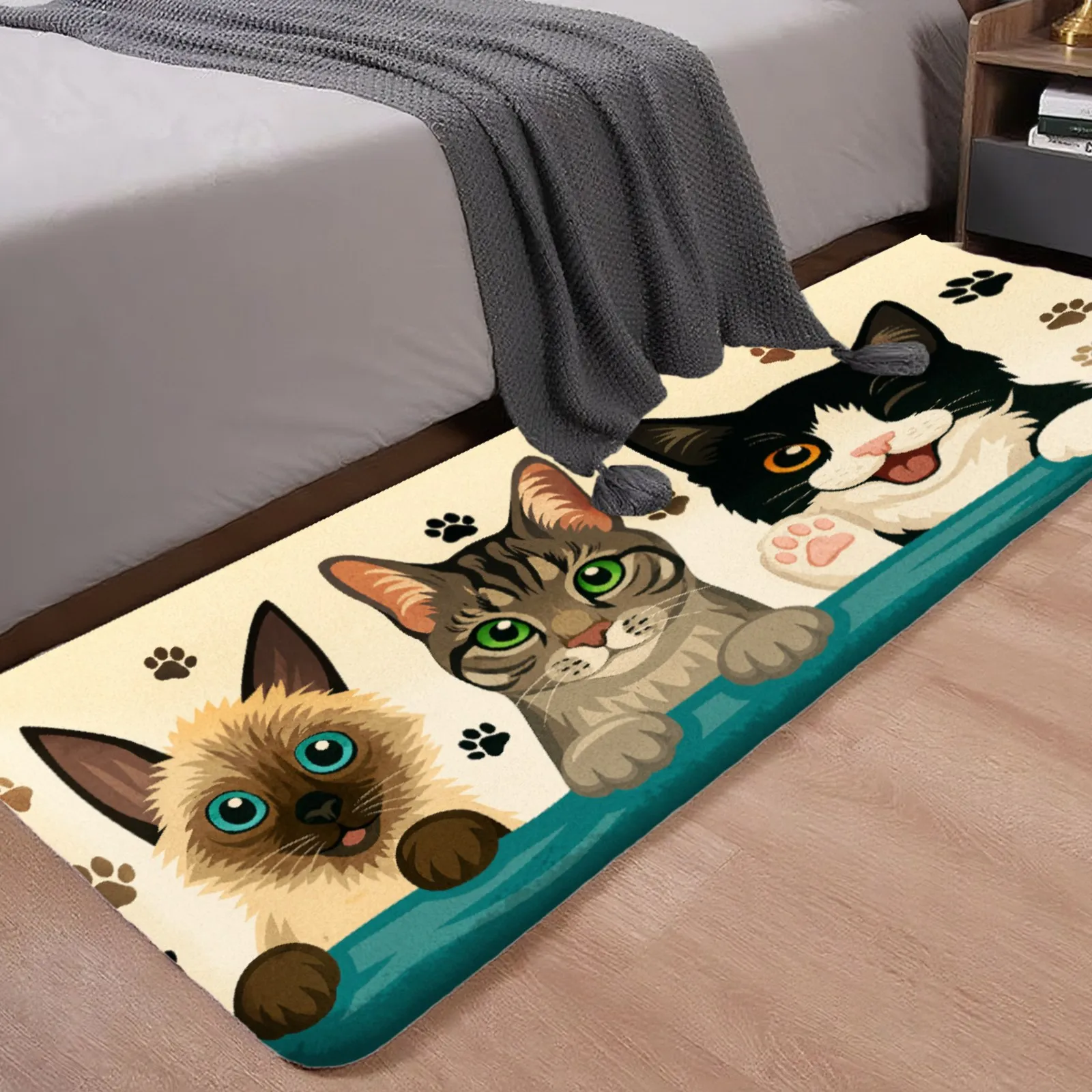 Home Decor Area Rugs, Creative Kitten Element Pattern Rugs,  Indoor Entrance Floor Doormats Kitchen Floor Mats Hallway Foot Mats