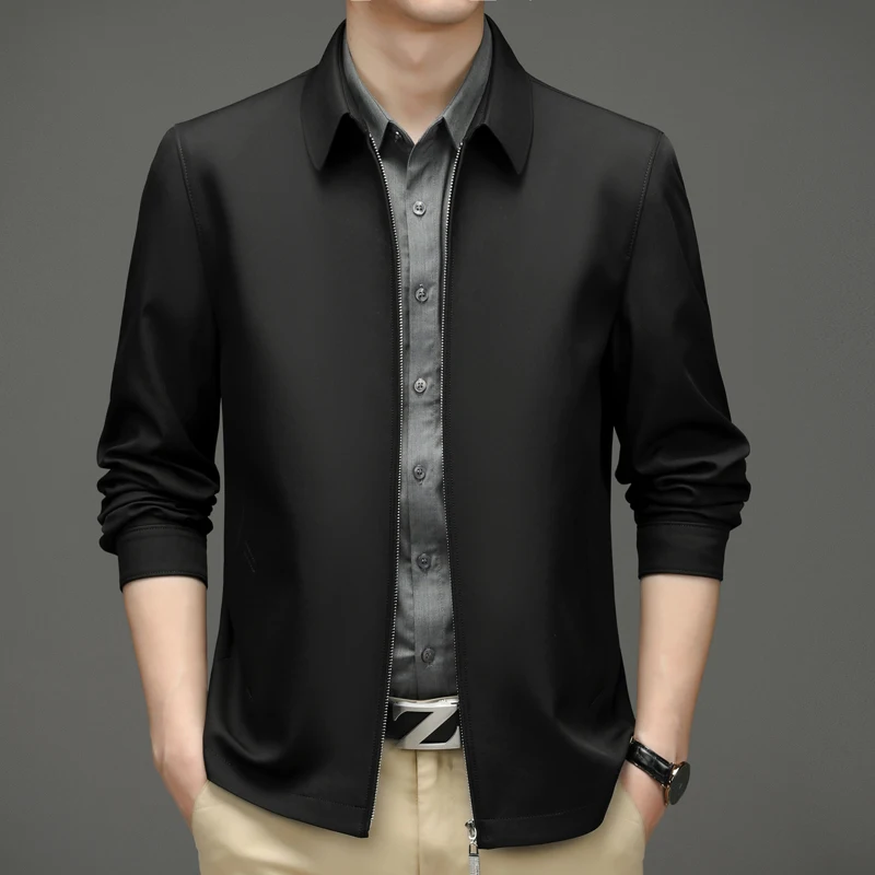 

Father Jacket Turn-down Collar Smooth Zipper Closure Men Jacket Mid-aged Dad Lapel Collar Autumn Jacket Formal Business Jackets