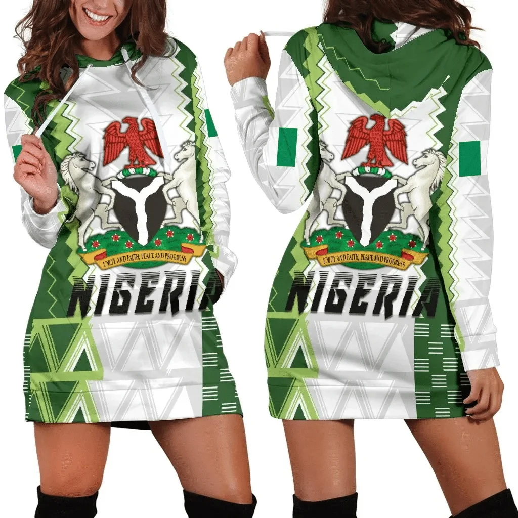 

PLstar Cosmos Nigeria Coat Of Arms 3D All Over Printed Women's Hoodie Dress Autumn Casual Female Hooded Pullover Dress LMNQ05