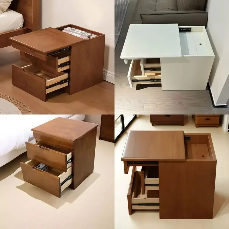 Concealed Locker Bedside Safe Solid Wood Household Storage with Hidden Mechanism