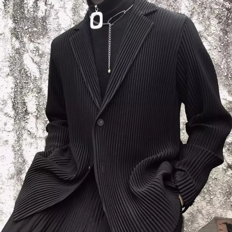 The Pleated Replica Pleated Suit Jacket Drape Casual Suit Men's Set High-end Fashionable and Simple Cool Stylish  Men's Clothing