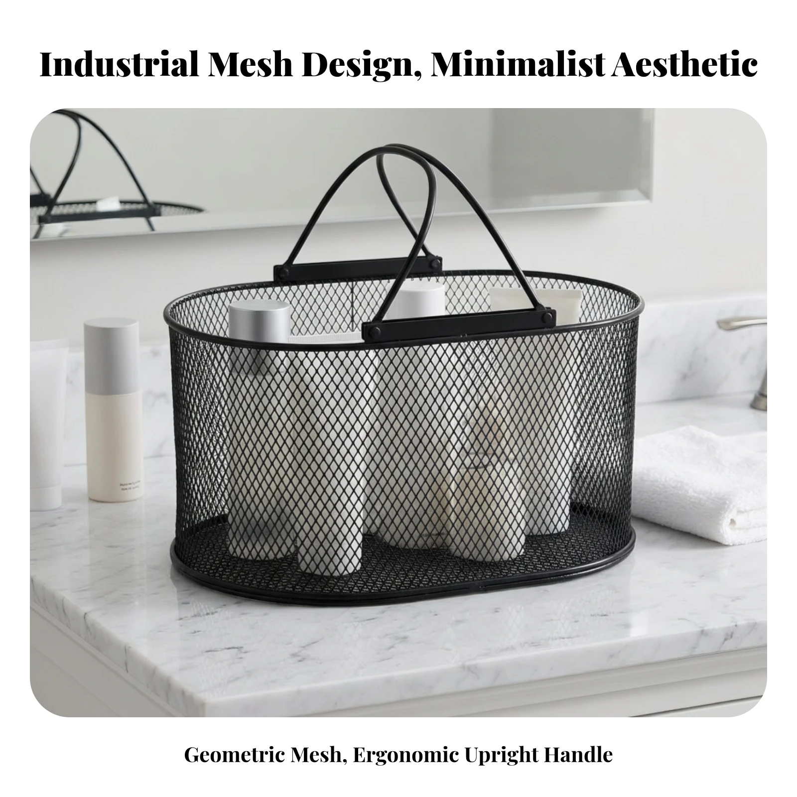 Wire Mesh Storage Basket Space-Saving Metal Wire Basket with Handle Organizer Baskets Sturdy Long-Lasting for Bathroom, Desktop