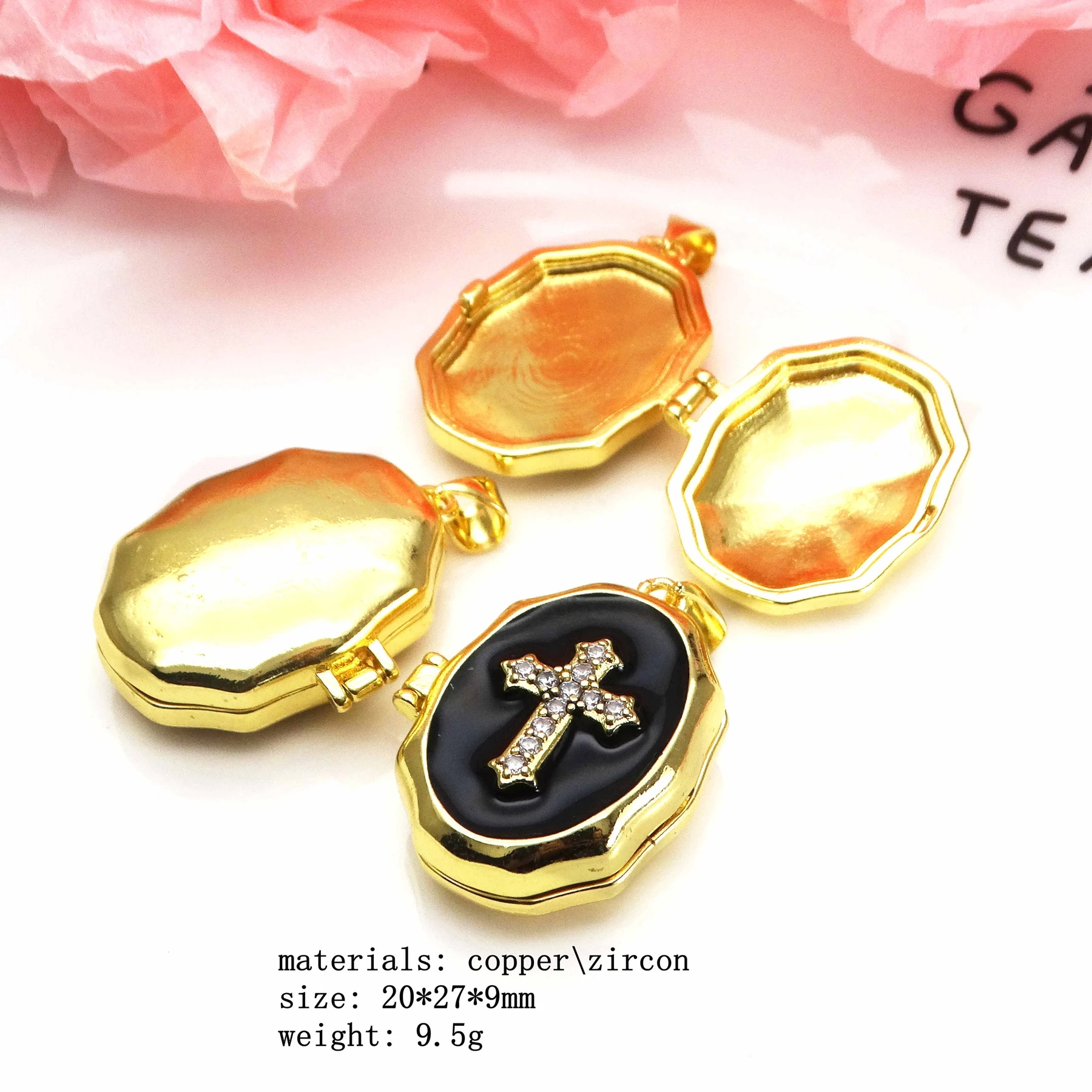 Micro Zircon oil drip photo box Cross Pendant necklace Fashion pendant necklace copper chain jewelry Accessories
