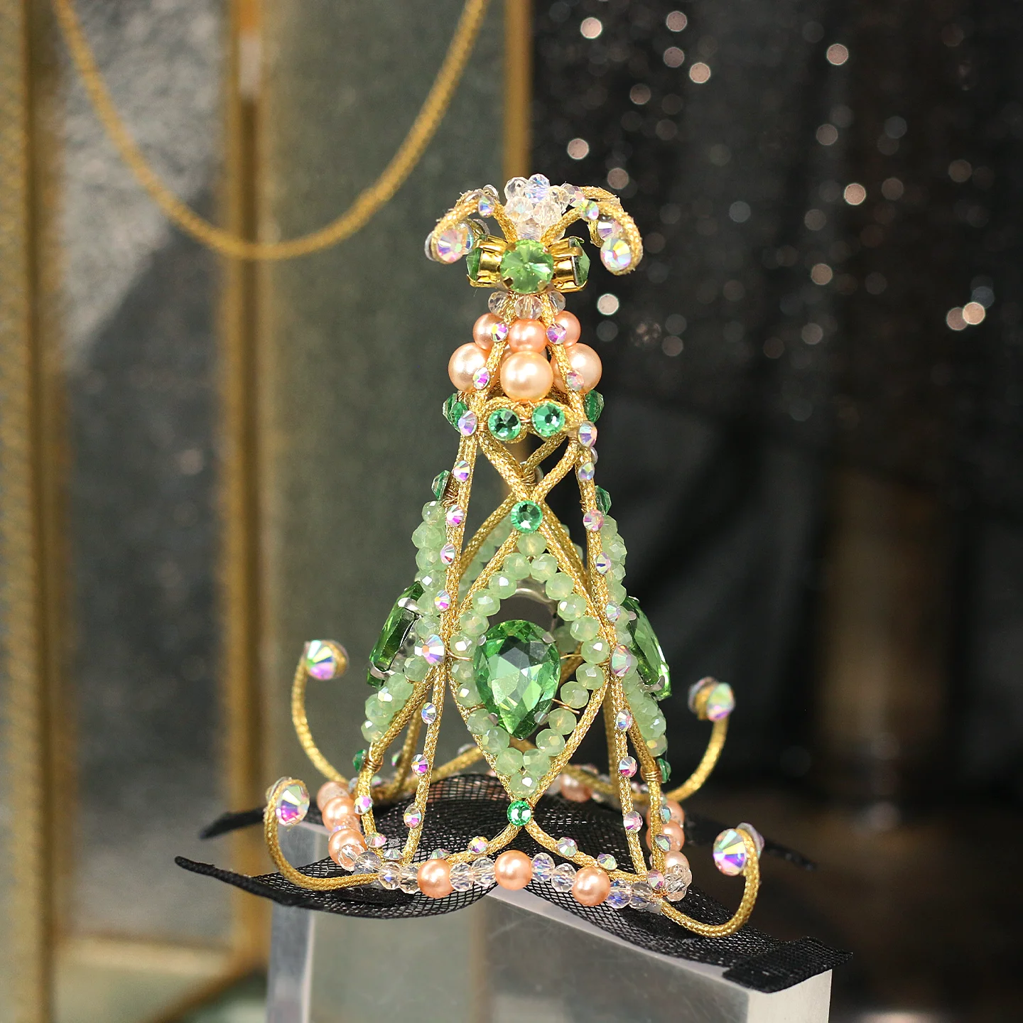 Ballet Dance Competition Crown Green Million Joker Handmade Custom Universal Headwear Hair Crown Top Hat Super Shining