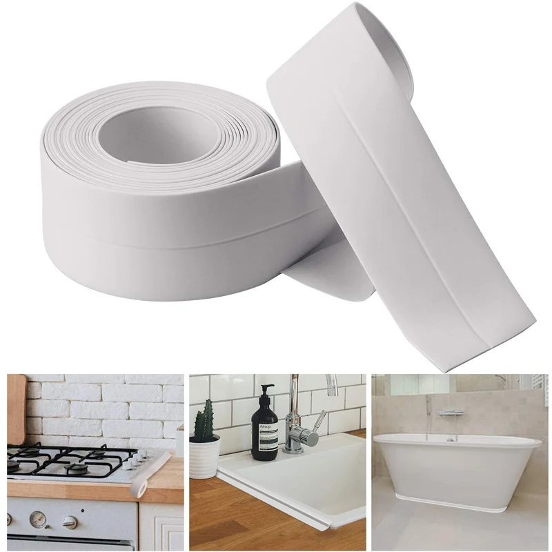 2.2cm (0.87in) Long-Lasting Sealing Caulk Tape - Wear-Resistant PVC Self-Adhesive Strip,Waterproof Mildew-Proof