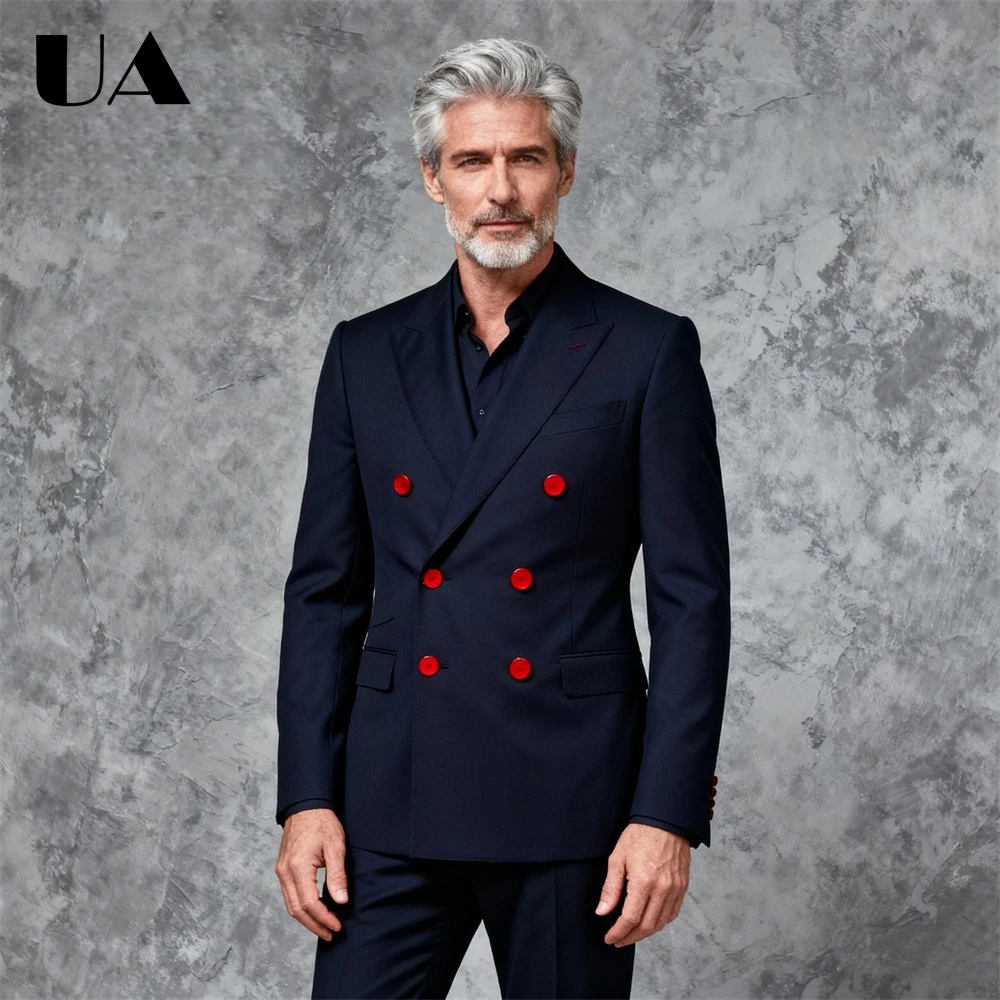 

Mens Formal 2-Piece Suit ( Jacket Pants ) Double Breasted Red Buttons Business Tuxedo XXS-7XL Tailored Party Prom Dinner Dating