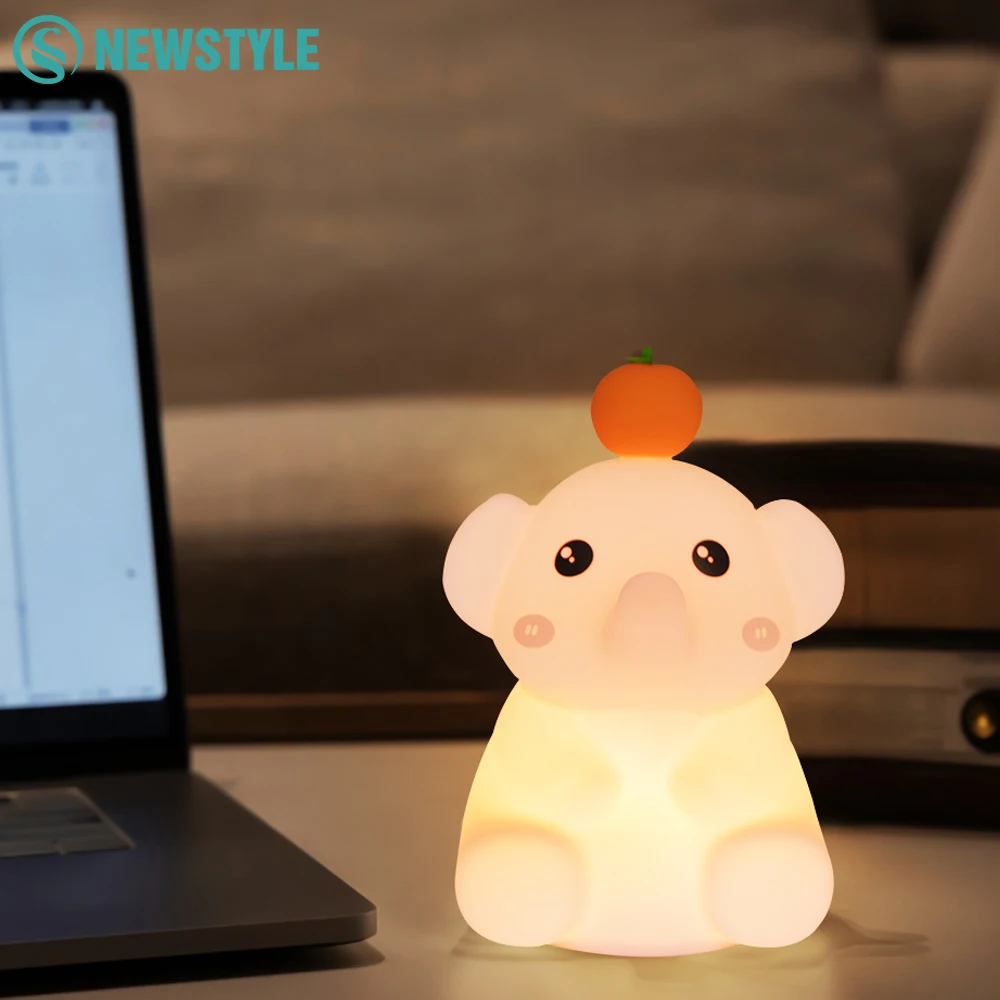 

Cute Elephant Night Light Soft Silicone LED Lamp with Dimmable USB Rechargeable Timier Sleeping Lamp For Bedroom Bedside Decor