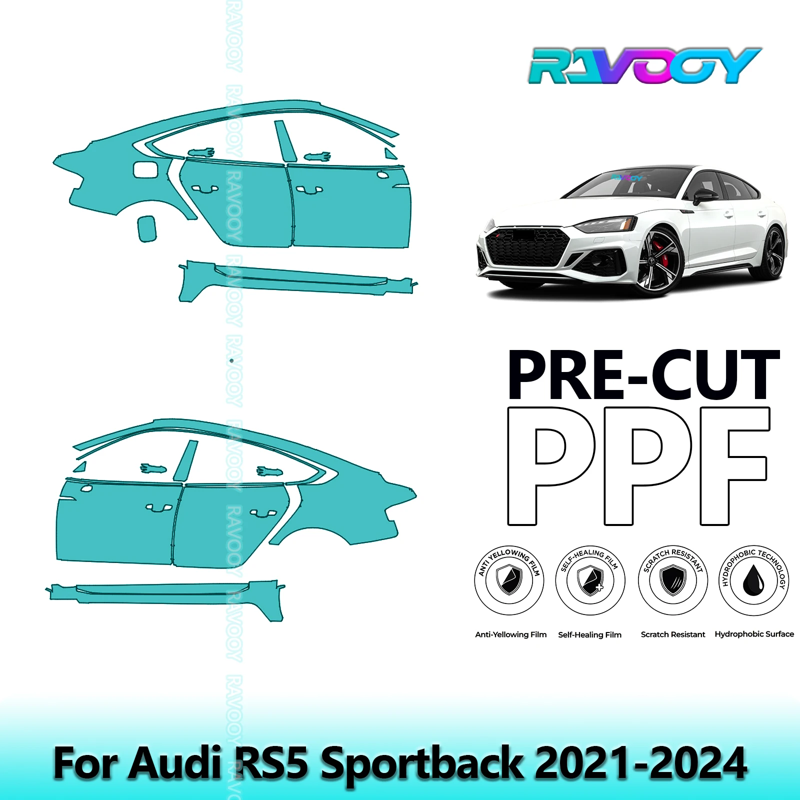 

For Audi RS5 Sportback 2021-2024 8.5mil Clear Matte Pre-Cut PPF Door & A/B Pillar Kit TPU Paint Protection Film Set
