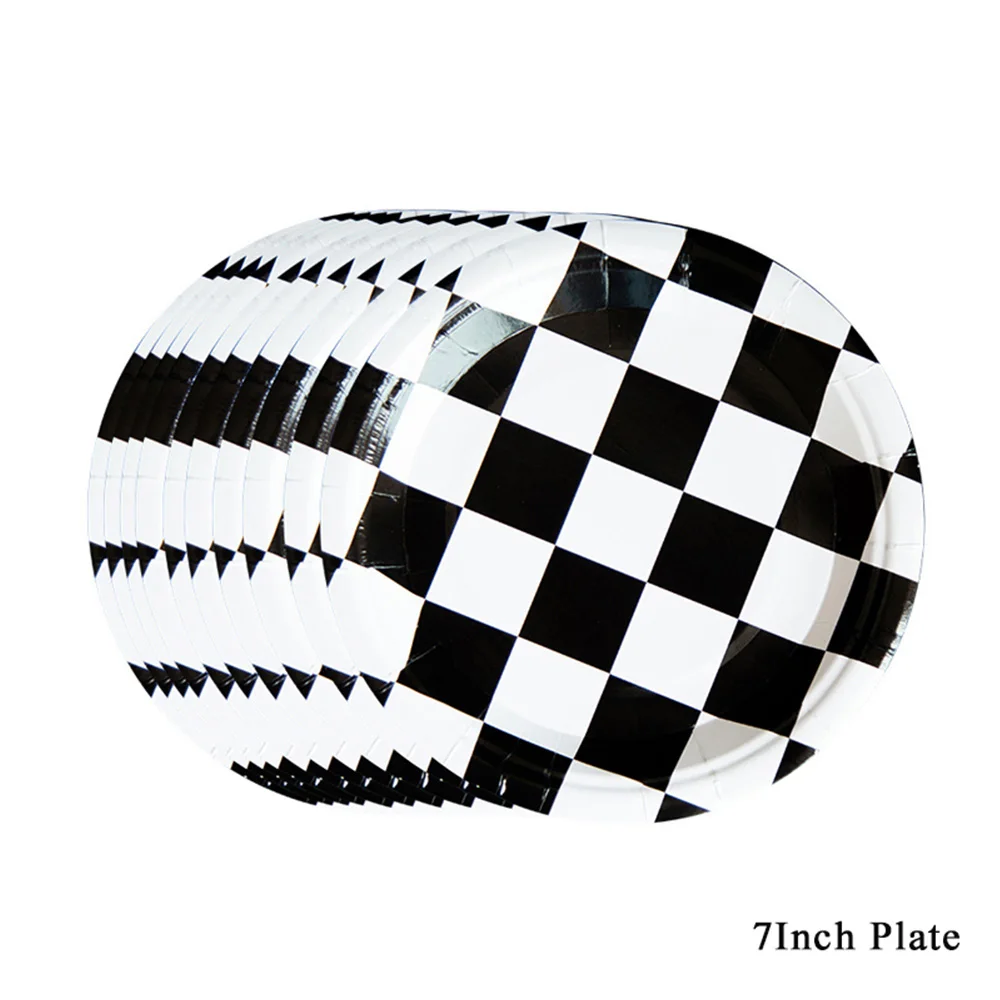 10/50 Stück Rennwagen-Pappteller, 17,8 cm und 22,9 cm, Schwarz-Weiß-Einwegteller, Rennthema, Party, Geburtstag, Babyparty-Zubehör – Detail 2