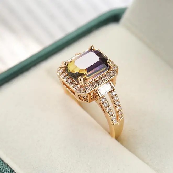 Luckyshine Square Black Onyx Multicolor Tourmaline Gemstone Gold Plated Silver Rings for Holiday Gifts view 4