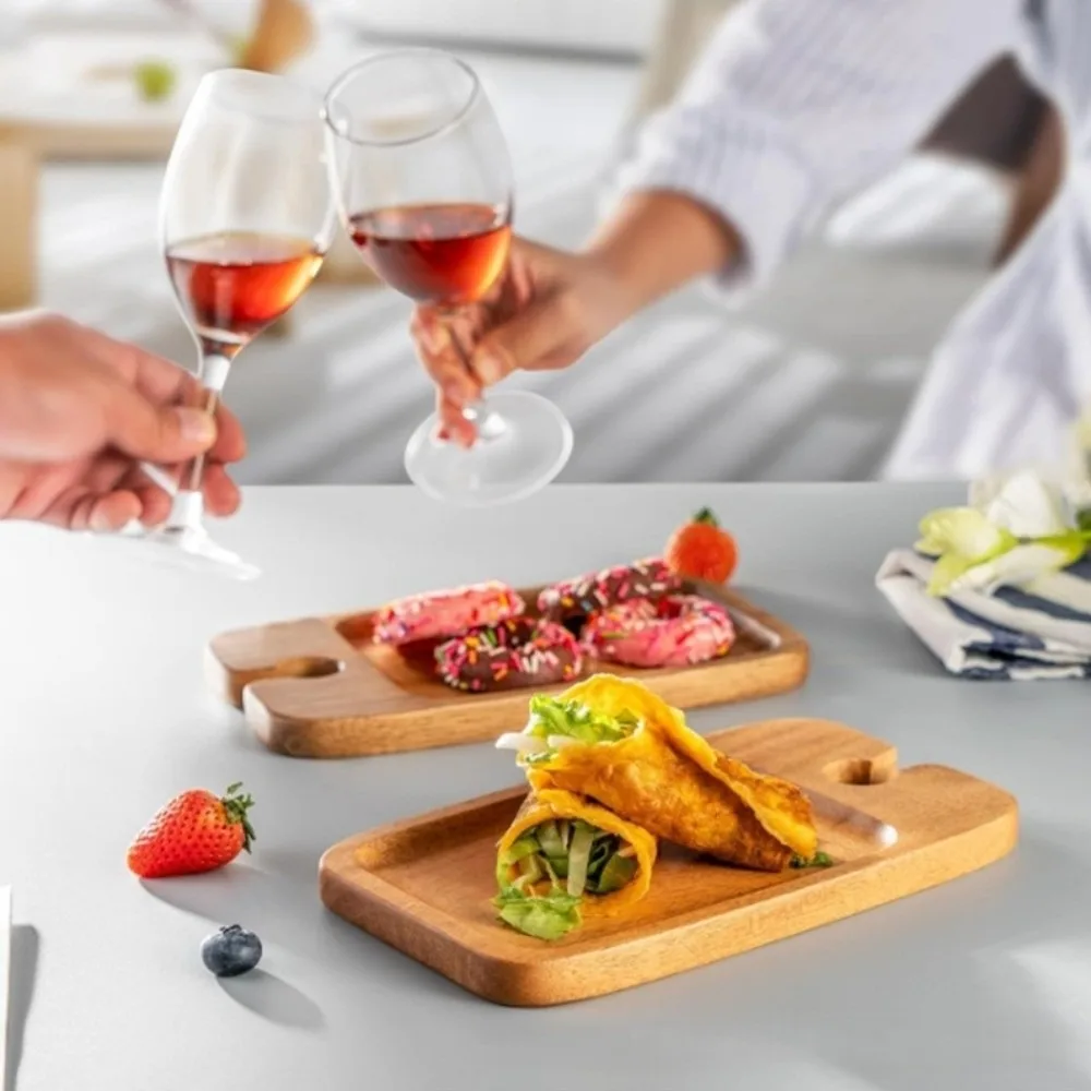 

2 шт., дизайнерские тарелки для закусок, деревянные бытовые тарелки для закусок с держателем для бокалов, винтажный поднос-держатель
