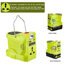 200W Portable Power Station Power Generator With Dual USB 280LM LED Light For Ryobi 18V Lithium Battery Portable Power Inverter