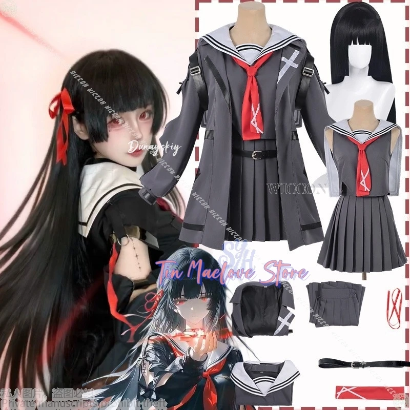

Anime Game Wuthering Waves Cosplay CHISA 할로윈 코스튬 JK School Uniform Hollowed Out Top Sailor Suit Jirai Kei Girls 코스프레 Halloween