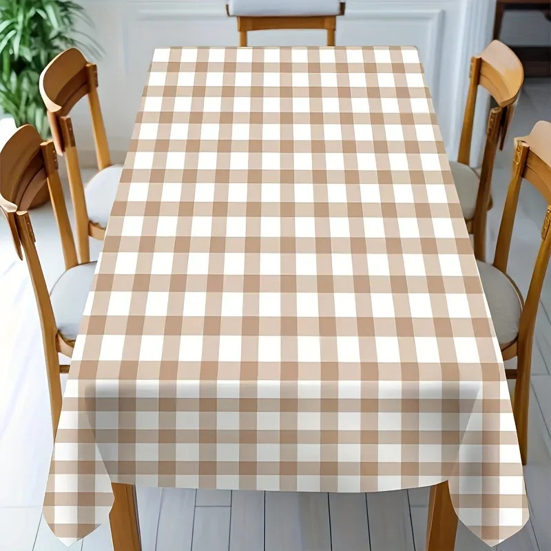 Minimalist check tablecloth - in beige and light brown, made of soft polyester material.