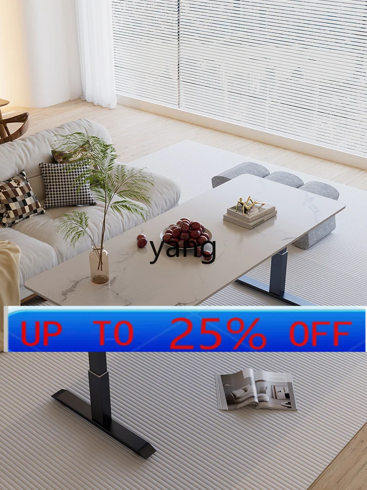 

Lh rock slab coffee table black dining table dual-purpose hand crank electric intelligent lifting tea table
