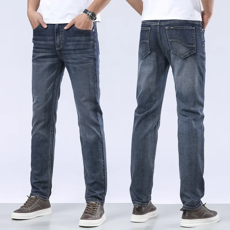 جينز رجالي فضفاض غير رسمي بسيط سروال طويل مرن للأعمال صيف 2025 ساق مستقيمة متعددة الاستخدامات مريح في منتصف الشباب للبالغين