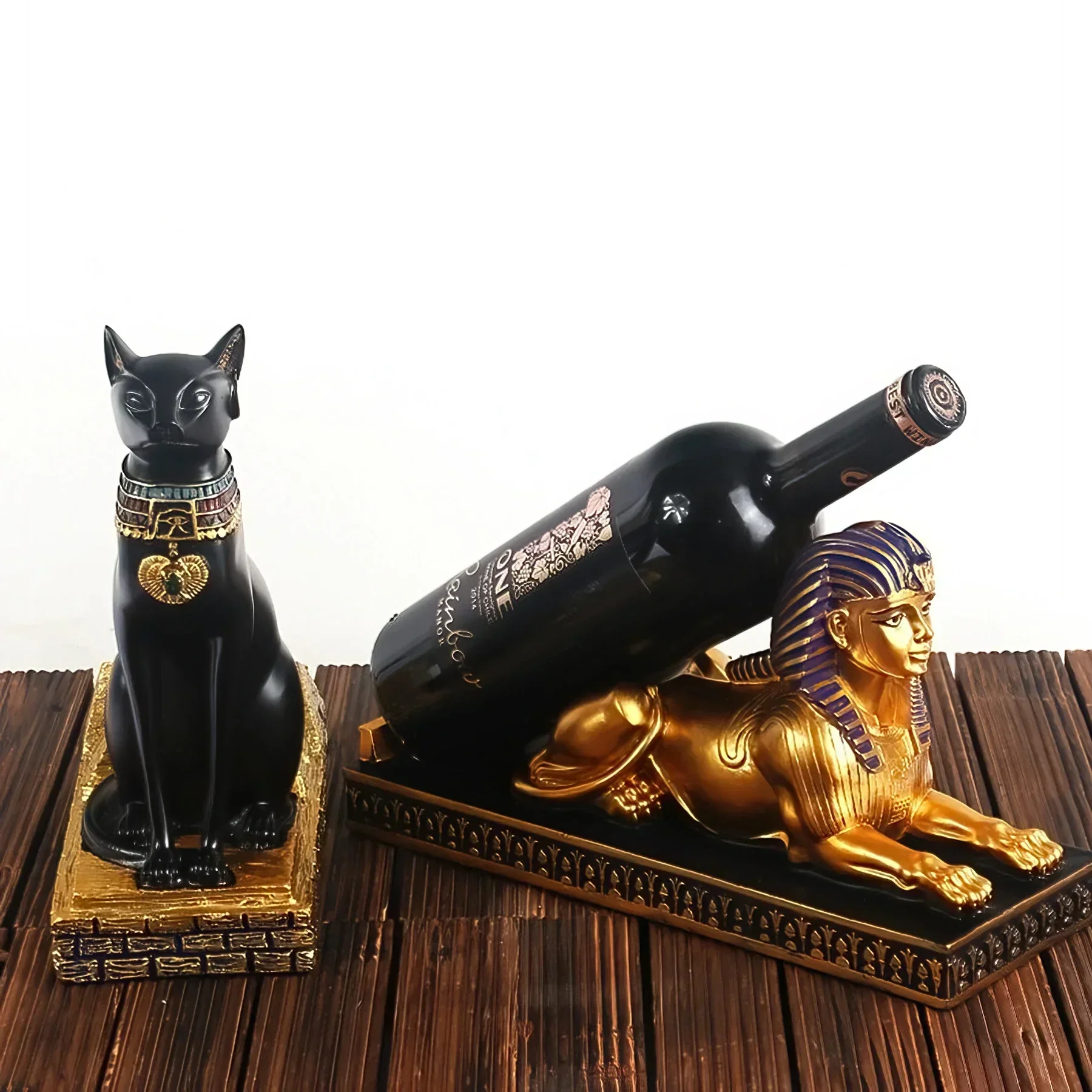 

The Ancient Egypt Style Wine Rack Bastet And Sphinx Bottle Holder Exotic Home Decoration Polyresin Decorative Accessories