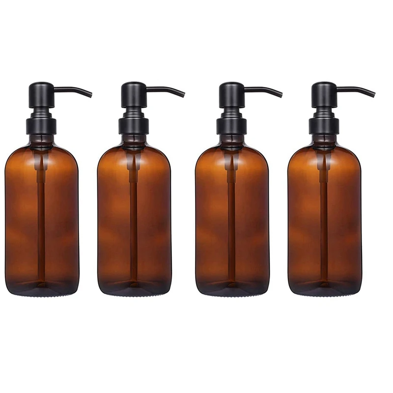 

4X Glass 18 Oz Hand Glass Bottle Stainless Steel Push-Type Dispensing Bottle Soap Dispenser