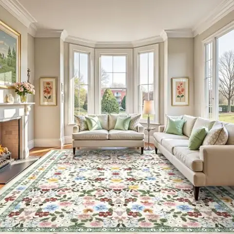 Tvättbara blommiga mattor 8x10 stor vintage vardagsrumsmatta boho halkfri mjuk låg lugg tunn sovrumsgolvmatta inomhus för matsal 12 best sales boho matta - №12