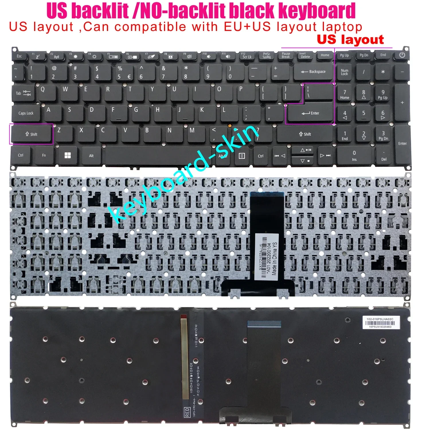 US Backlit No-backlit Keyboard For Acer A317-32 A317-33 A317-51 A317-51G A317-52 A317-52G A317-51K  A715-74 A715-74G laptop