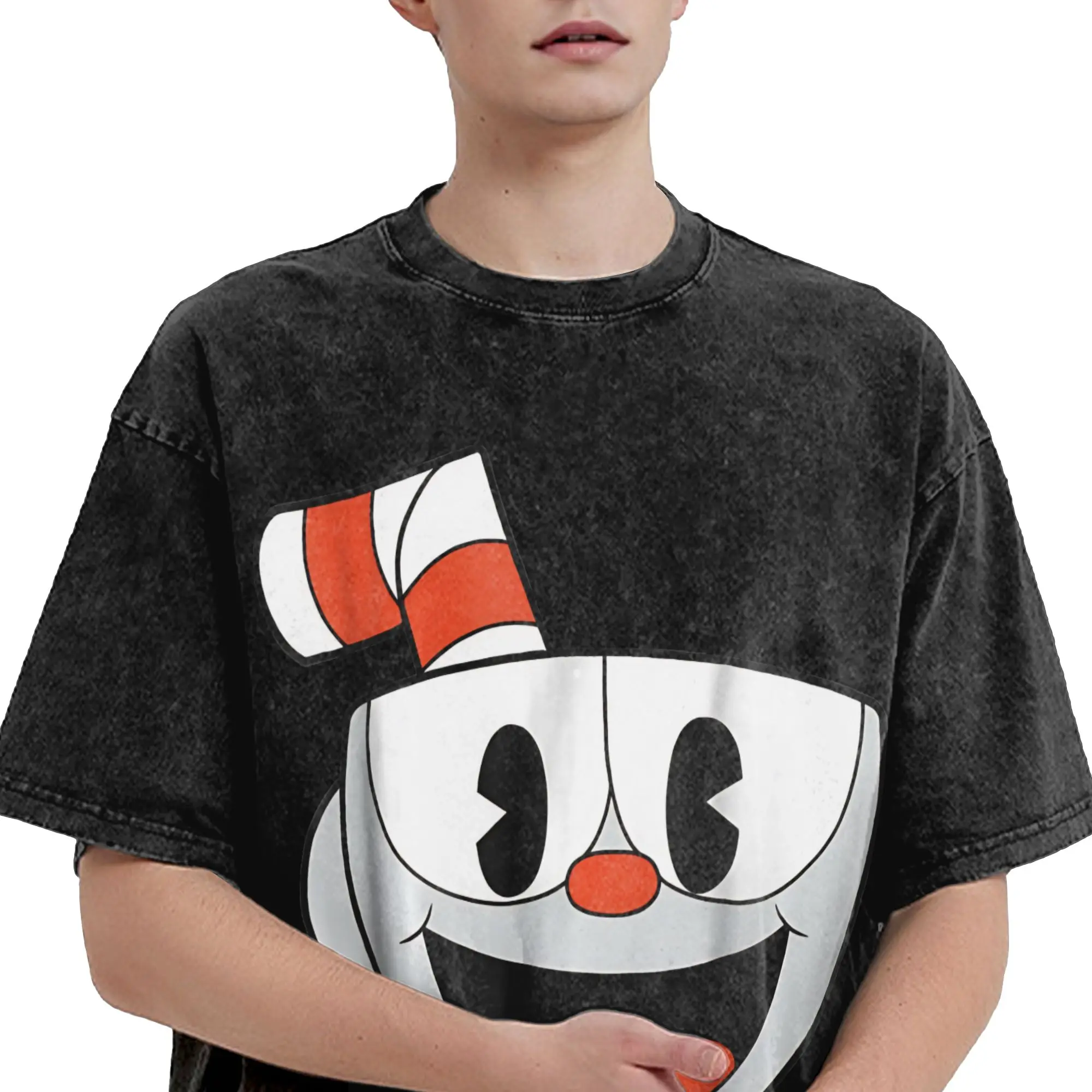2026 Cuphead and Mugman cup mug Washed T Shirts Merch Oversize T-Shirts  Men Women Tee Shirt