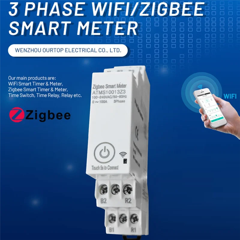 

Zigbee Three-Phase Energy Meter 100-240V Mobile App Remote Control Household Multifunctional Rail Energy Meter