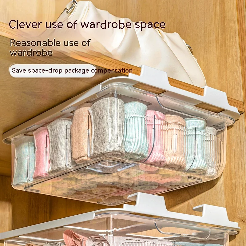 

Clear Plastic Wall-mounted Storage Box for Underwear, Socks with Dividers, Pull Out Racks for Closet, Hanging Organizer