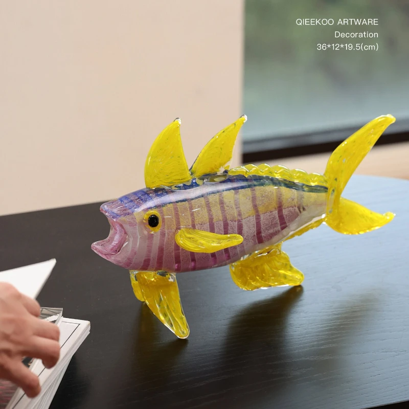 Modern Glass Art Fish Sculpture Desk Tabletop Decor Handmade Tropical Fish Statue Living Room Bedroom Ornament Stress Relief