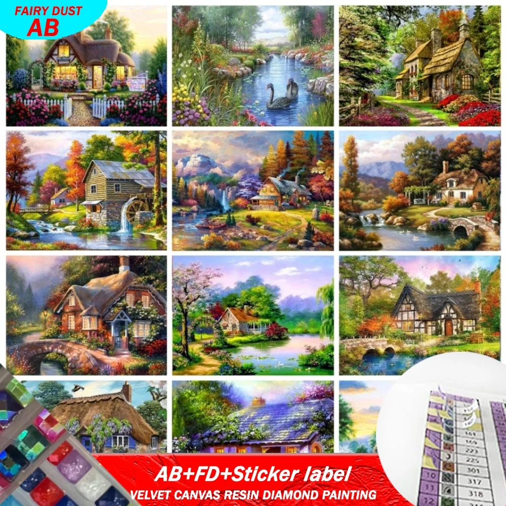 

AB FD Resin Square Diamond Painting With Stickers Embroidery House Rhinestones Art Cross Stitch Handwork Home Decor