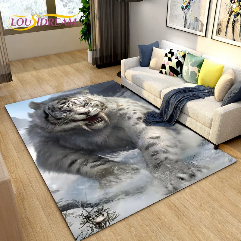 

3D Beast Cartoon Animal Tiger, Sabretooth,Area Rug,Carpet Rug for Living Room Bedroom Sofa Doormat Decoration,Non-slip Floor Mat