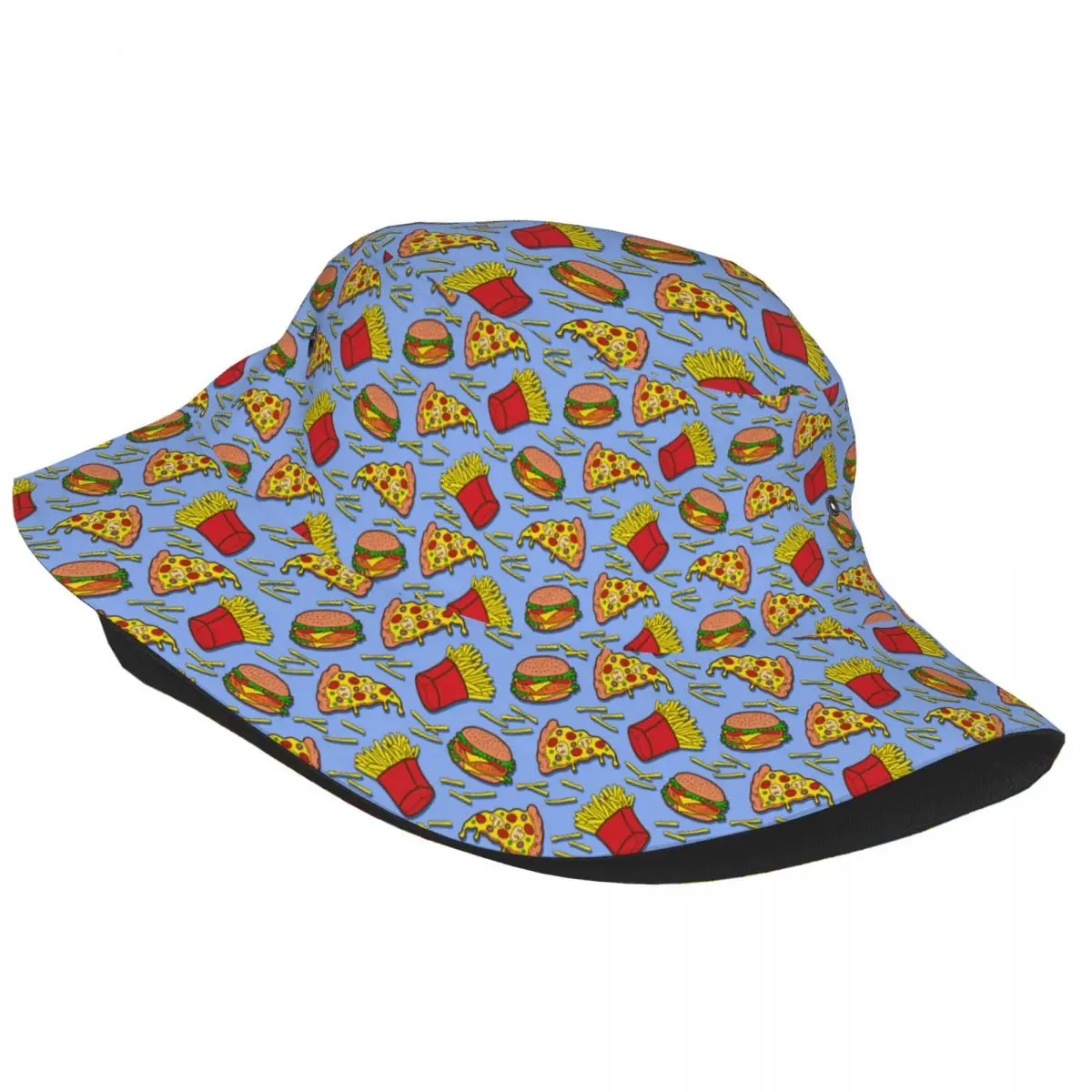 Unisex Hamburger Snacks Bucket Hats for Men Women Printed Pizza Summer Travel Beach Pizza Fisherman Cap