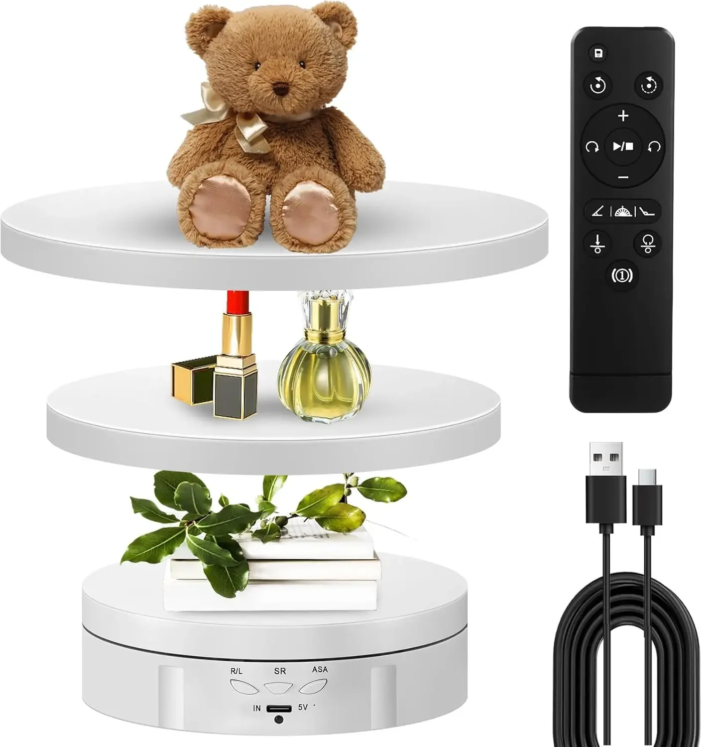 3-in-1 Motorized Rotating Display Stand 360 Electronic Turntable Compatible with 5.74/7.08/8.66'' Spinning Display Stand.(White)