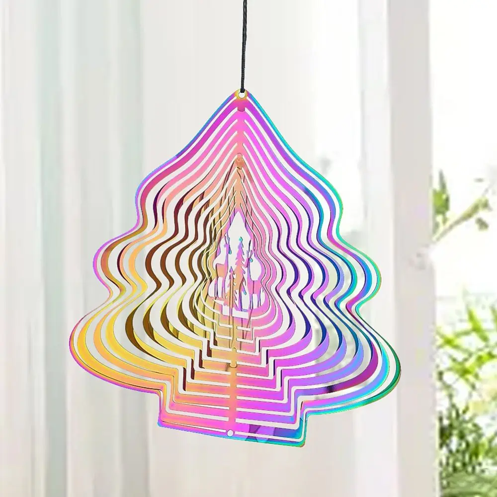 3D Wind Spinner Catcher Gradient Color Flowing Light Effect Wind Chime Pendant Colorful Hanging Decor