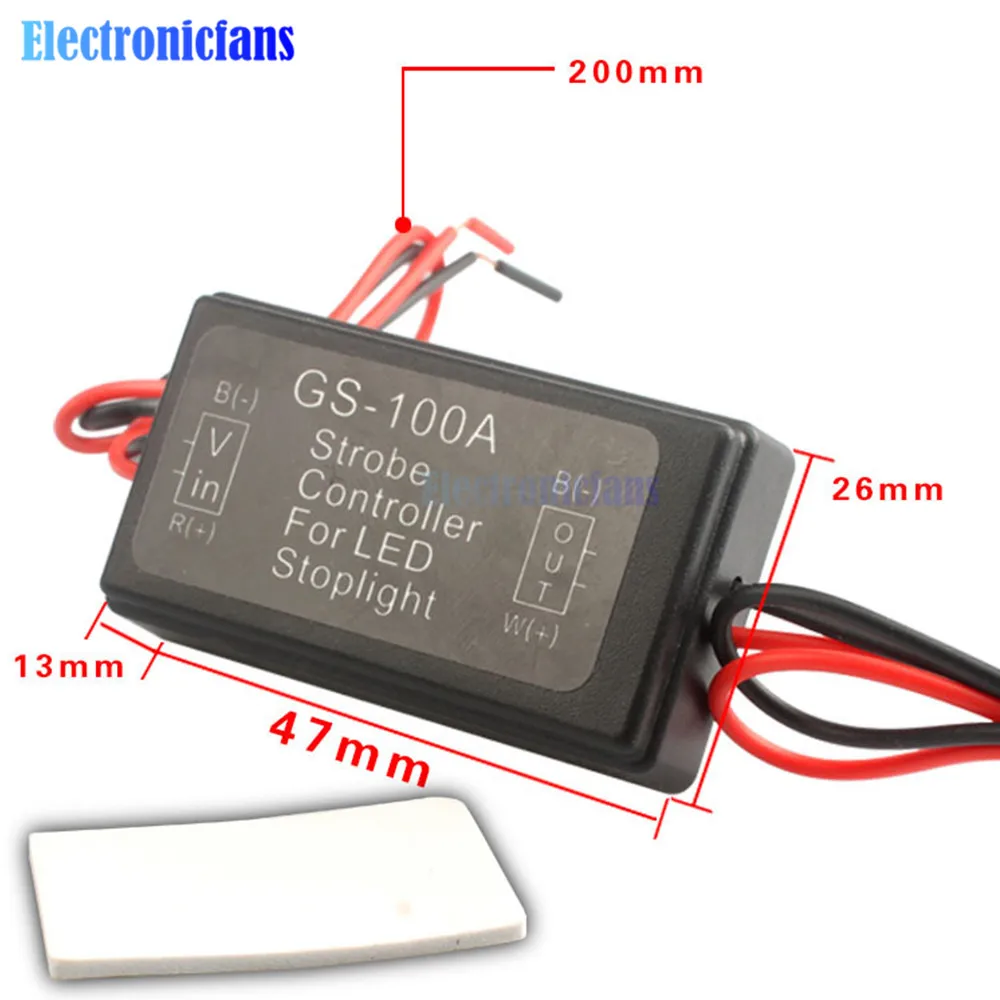 GS-100A LED Brake Lights Strobe Controller Module Tail Light Flash Controller for Car 12-24V with Fast and Slow Flash Warning