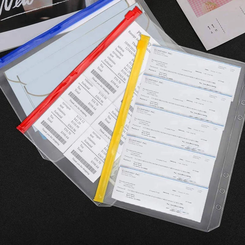 Hot TTKK 24PCS Binder Pockets A5 Size 6 Holes Zipper Binder Pouch Folders For 6-Ring Notebook Binder Loose Leaf Bags