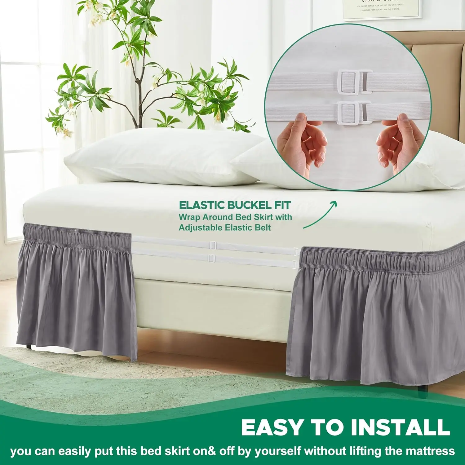 Wrap Around Dust Ruffle Bed Skirt, Skirt for Full Size Beds with 40 Cm Drop, Pleated Bedskirt with Brushed Fabric, Wrinkle