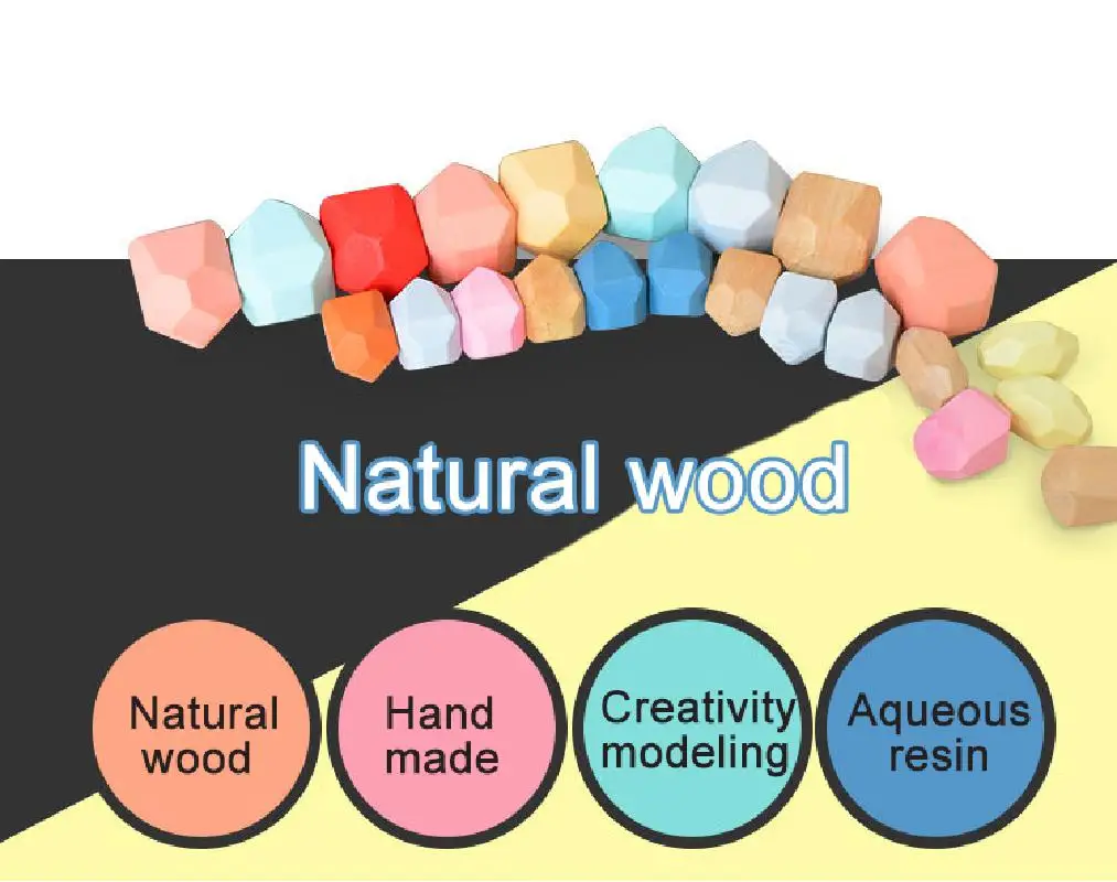 몬테소리 교육용 우드 컬러 스톤 빌딩 블록 장난감 어린이용, 북유럽 스타일 스태킹 게임, 조기 학습, 선물