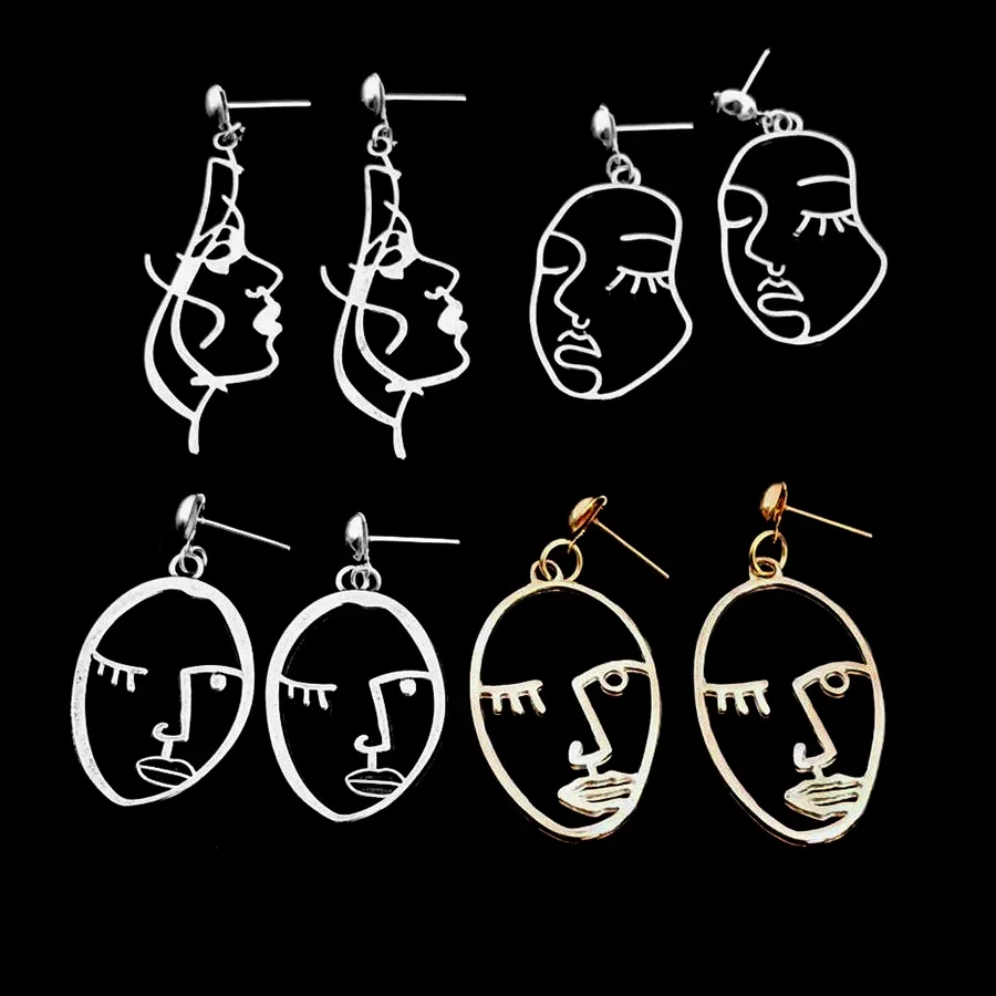 Punk Human Faces Women Drop Earrings Retro Abstract Hollow Out Statement Hand Metal Fashion Dangle Earring Jewelry for Girl