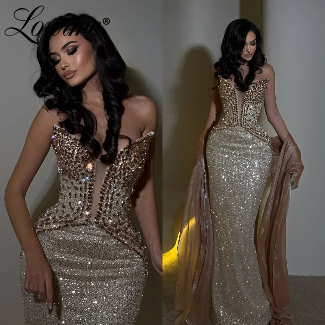 

Изысканные платья для выпускного вечера с кристаллами для женщин, вечернее платье русалки с бисером, милые длинные вечерние платья, халат De Soiree по индивидуальному заказу