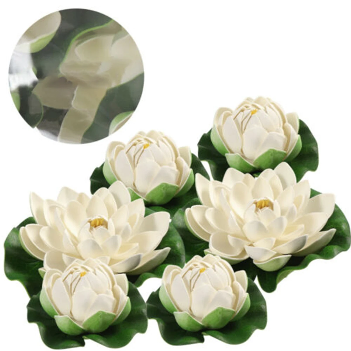 6pcs/set White Artificial Lotus Plastic Floating Plants Water Lily Fake Lotus Flower Leaf Pond Gardens Home Fish Tank Decor