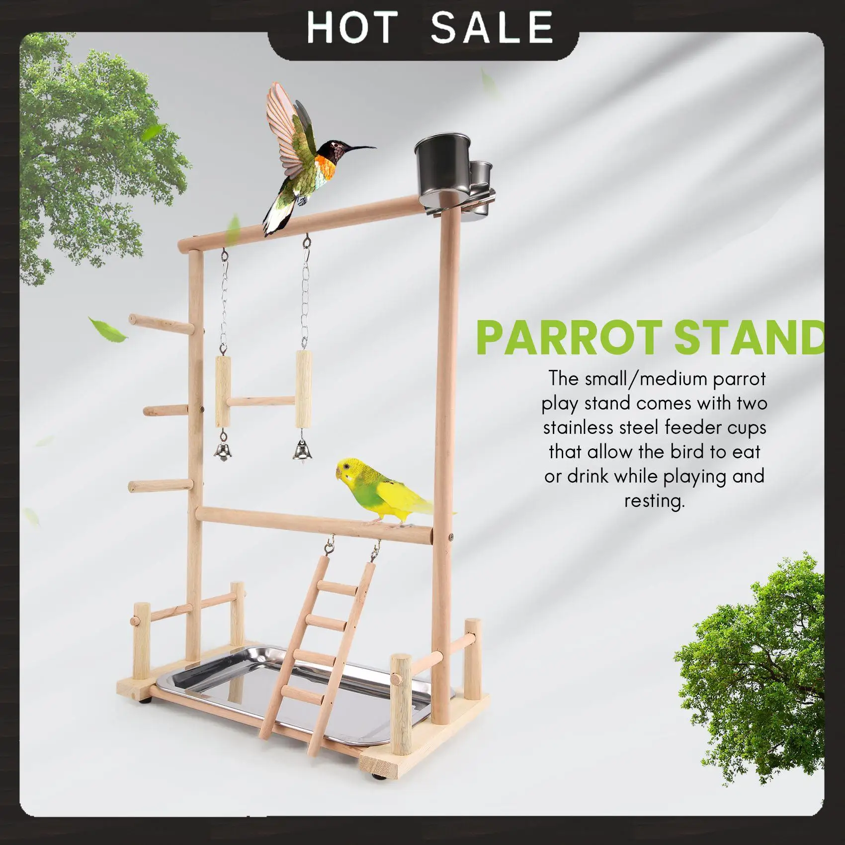 

24-Hour Delivery Parrots Playground,Natural Wooden Parrot Perch Gym Play Stand Parakeet Ladders With Feeder Cups And Toys Exerci