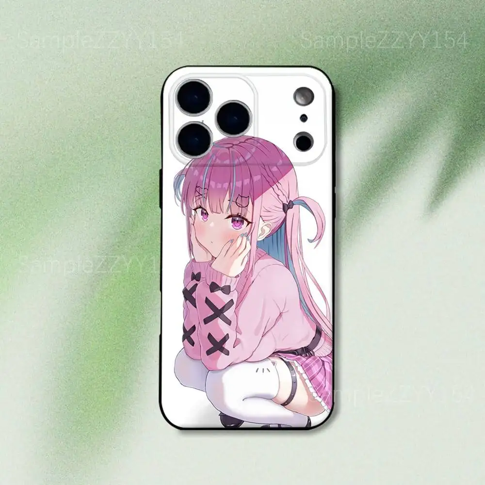 みなとアクア ホロライブ iPhoneケース iPhone 17,16,15,14,13,12,Pro,Max,Plus,E,SE4,Air,Mini対応 ブラック ソフトケース