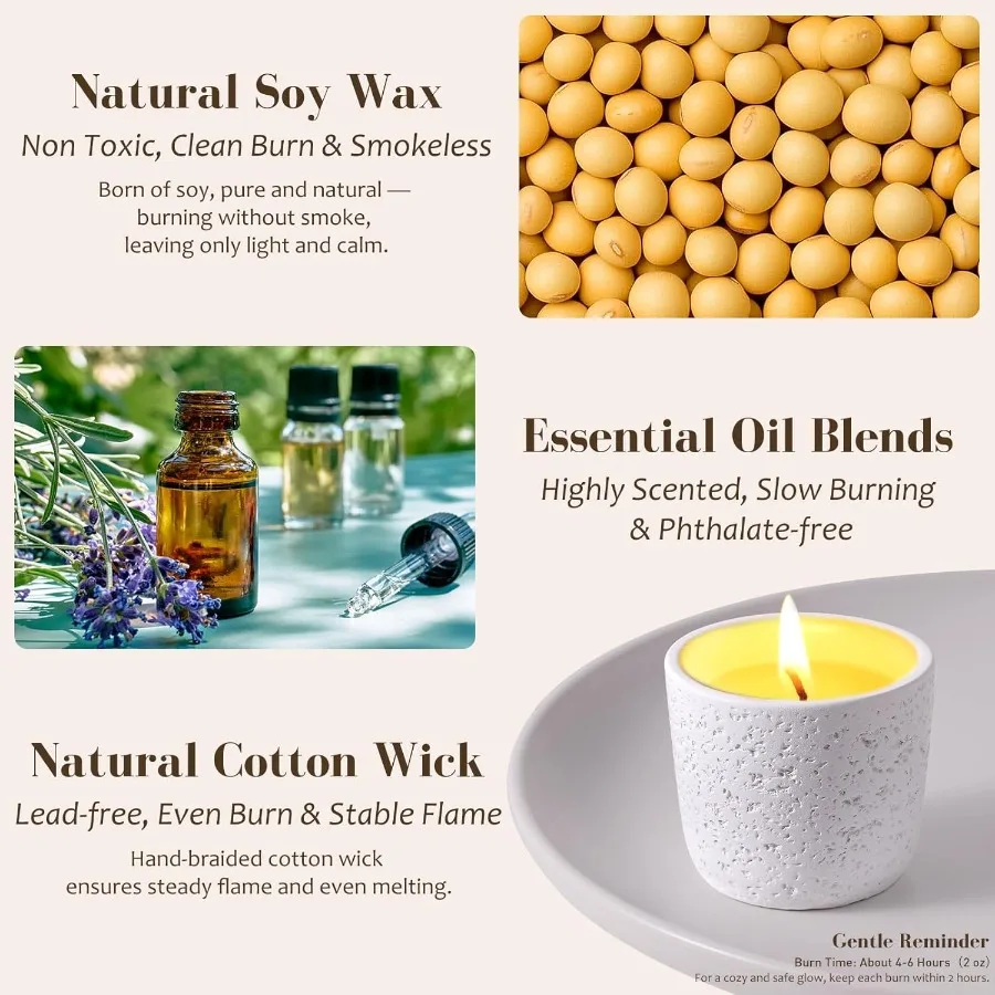 Scented Candle Set of 6 Natural Soy Wax with Essential Oils Long Lasting Aromatherapy Candles in Small Ceramic Jars Perfect for