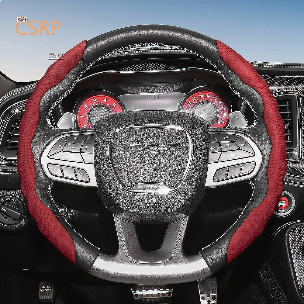 Suitable for Dodge Steering Wheel Cover Wavy Sports Design Breathable Leather Non-Slip Sweat-Absorbent