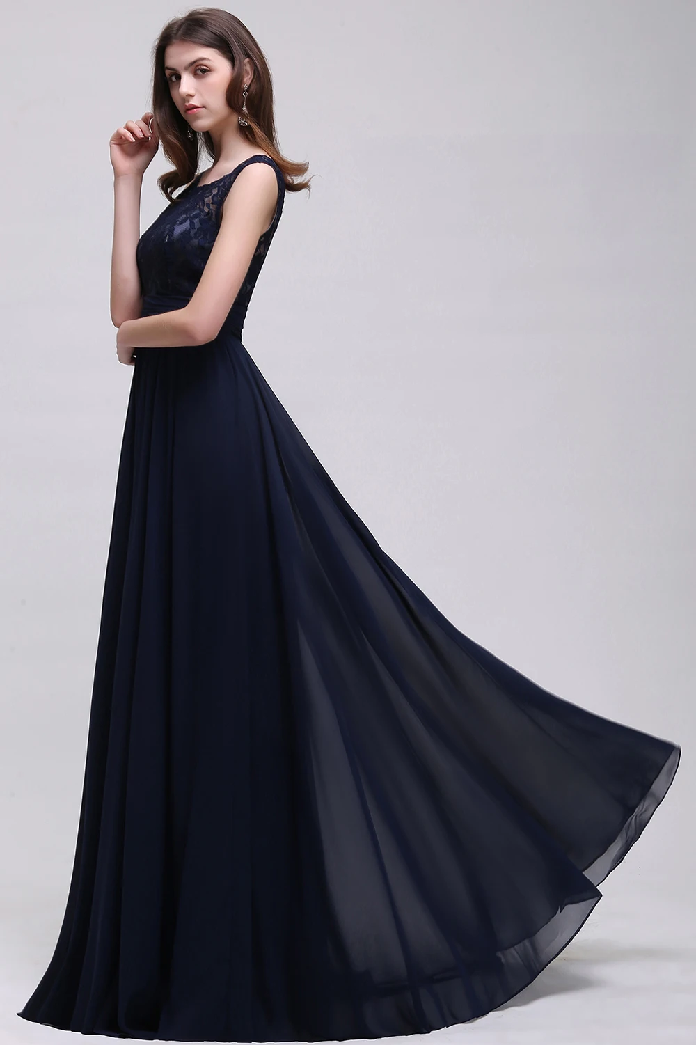 Navy Blue Lace Bridesmaid Dresses For Women With Sexy V Back Long Cheap Wedding Formal Evening Party Prom Gowns Robe De Soiree