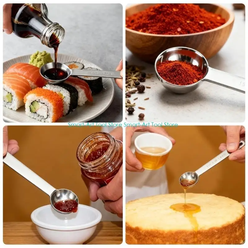 E1PB Premium 7pc Kitchen Measuring Scoops Sturdy Rustproof Nonrust Steel Easy Cleaning