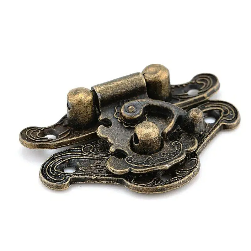 Fotografia 6: 5/10 pçs vintage metal ferragem móveis caixa de madeira saco de couro ferragem decorativa trava fechos bloqueio cadeado ferrolho com parafusos