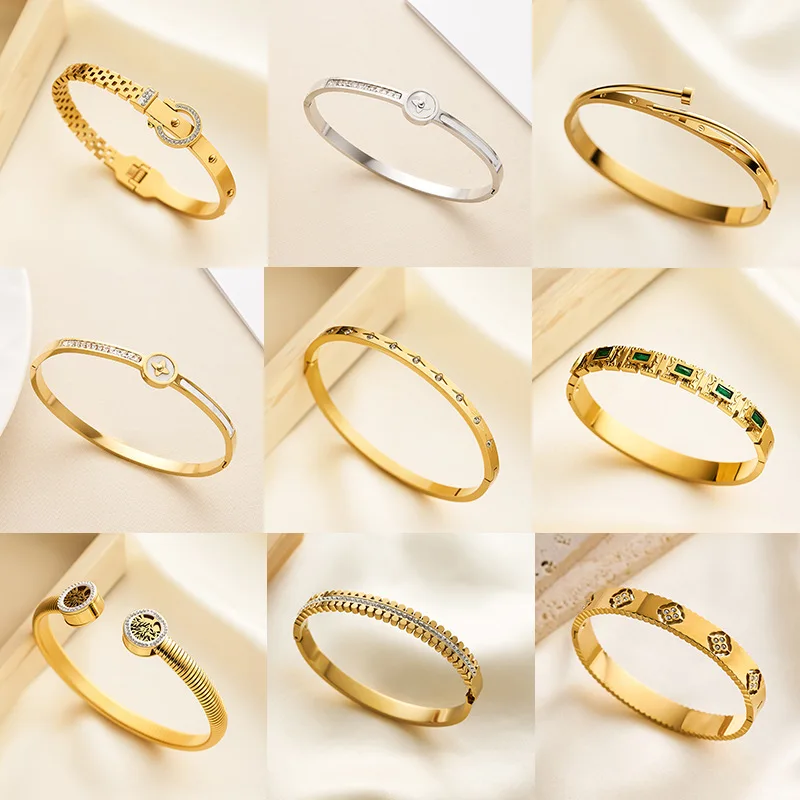 

Stainless Steel Metal Bracelets Bohemian Fashion Jewelry Accessories Gift Wholesale Punk Gold Color Bangles for Women Men Trendy