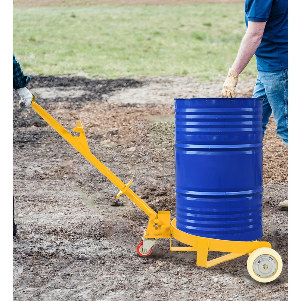 55 Gallon Drum Dolly,1200lbs capacity,with 2 fixed PU Wheels and 1 swivel wheel - Low Profile Steel Oil Drum Caddy Oil Hand Cart