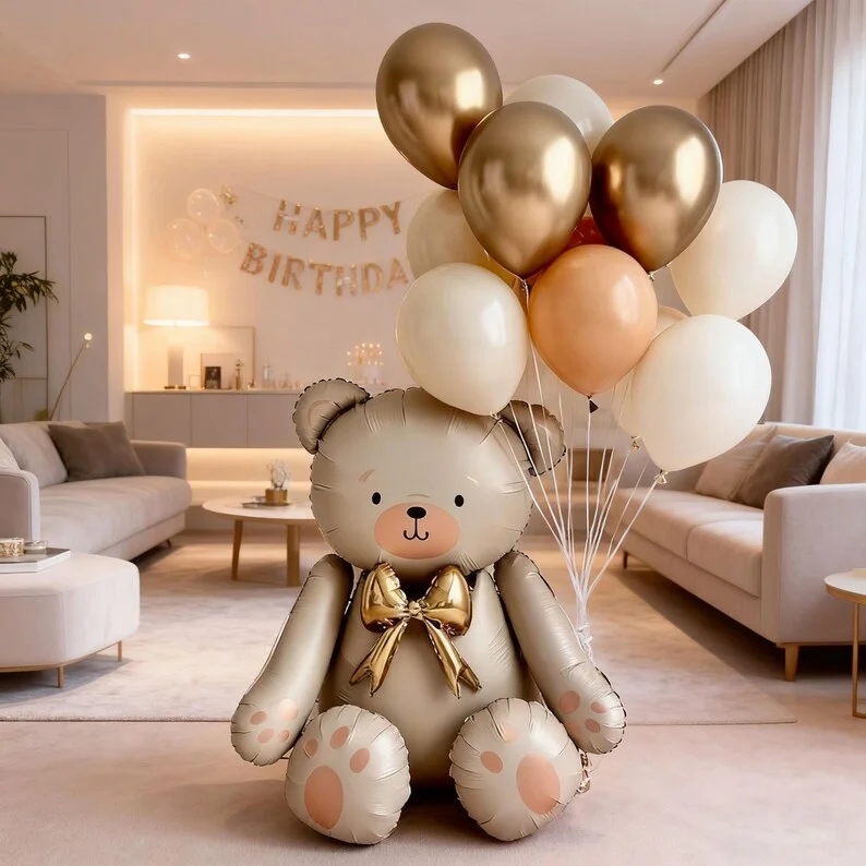 Matte White Bow Teddy Bear Balloon Set Latex Balloons for Birthday Party Shower Engagement Wedding Decoration Supplies Gifts - view 2